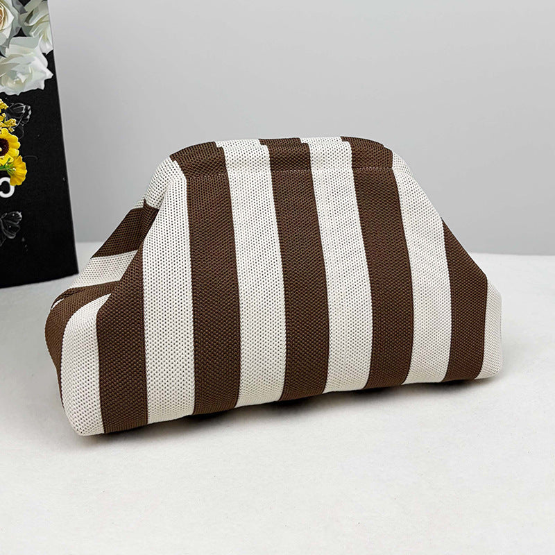 Cross-Border Dropshipping Knitted Bag Striped Clutch Bag for Women Fly-Knit Cloud Versatile Stylish Portable Makeup Bag Large Capacity