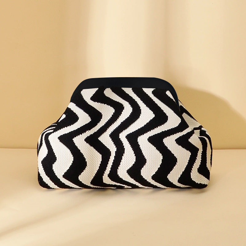 Cross-Border Dropshipping Knitted Bag Striped Clutch Bag for Women Fly-Knit Cloud Versatile Stylish Portable Makeup Bag Large Capacity