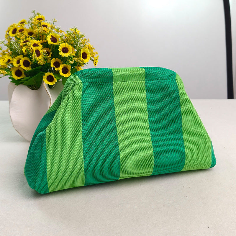 Cross-Border Dropshipping Knitted Bag Striped Clutch Bag for Women Fly-Knit Cloud Versatile Stylish Portable Makeup Bag Large Capacity