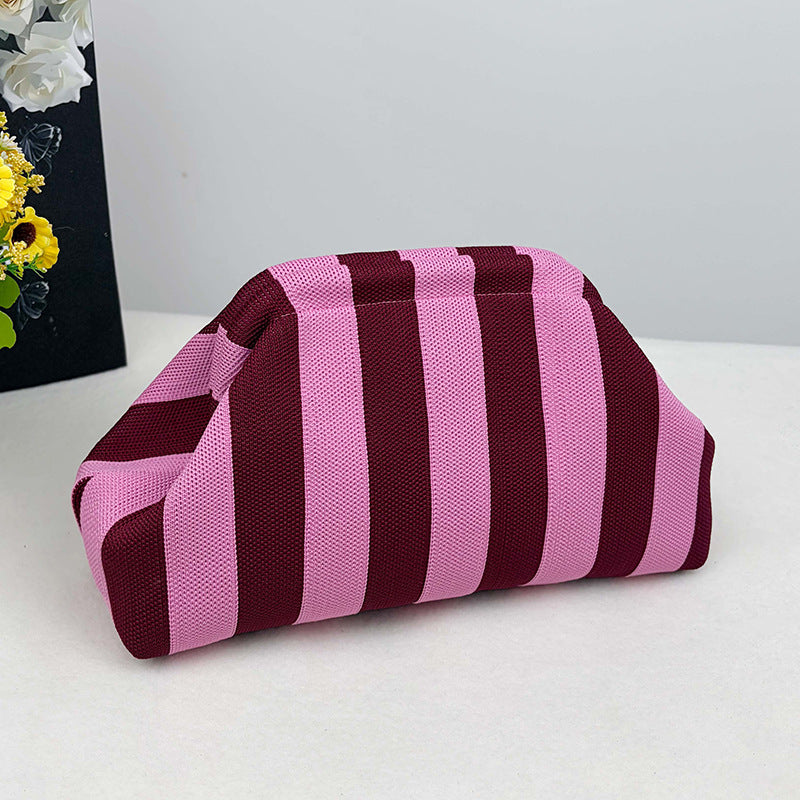 Cross-Border Dropshipping Knitted Bag Striped Clutch Bag for Women Fly-Knit Cloud Versatile Stylish Portable Makeup Bag Large Capacity