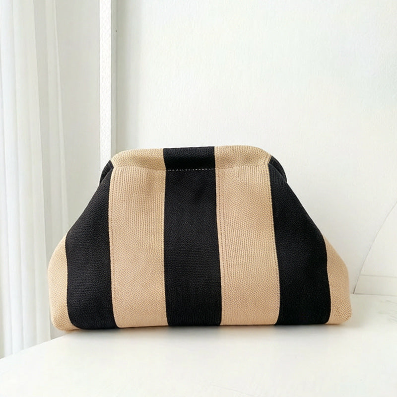 Cross-Border Dropshipping Knitted Bag Striped Clutch Bag for Women Fly-Knit Cloud Versatile Stylish Portable Makeup Bag Large Capacity