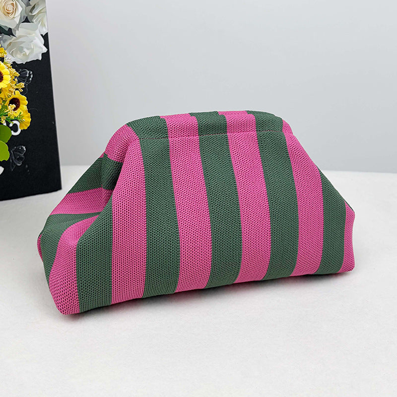 Cross-Border Dropshipping Knitted Bag Striped Clutch Bag for Women Fly-Knit Cloud Versatile Stylish Portable Makeup Bag Large Capacity