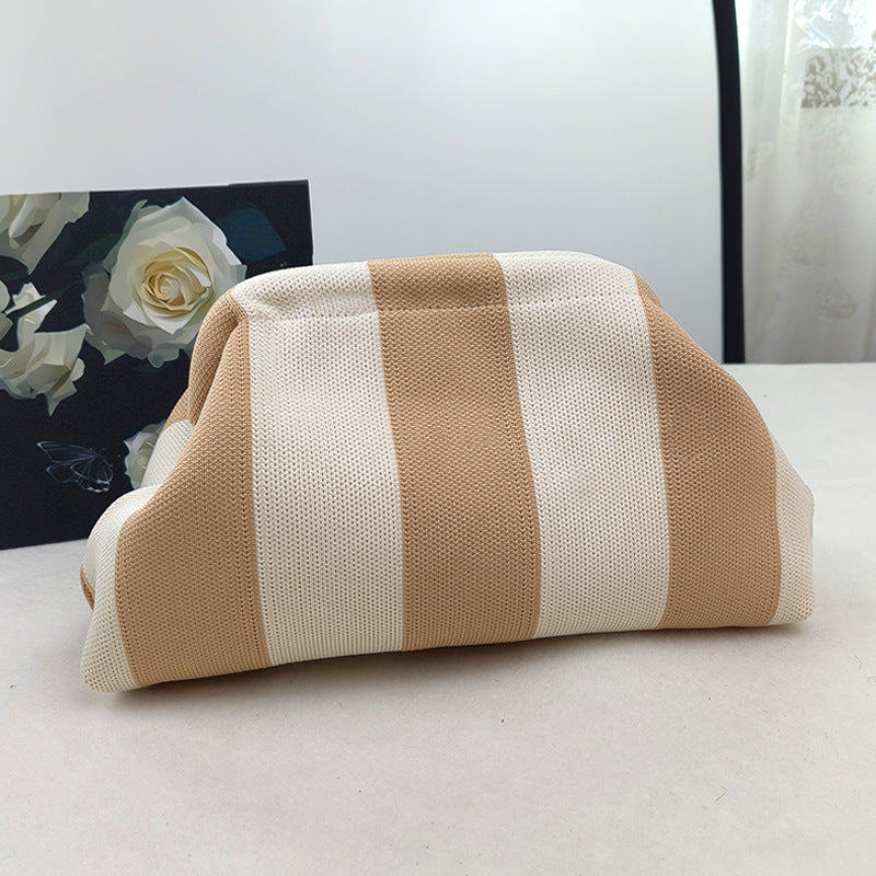 Cross-Border Dropshipping Knitted Bag Striped Clutch Bag for Women Fly-Knit Cloud Versatile Stylish Portable Makeup Bag Large Capacity