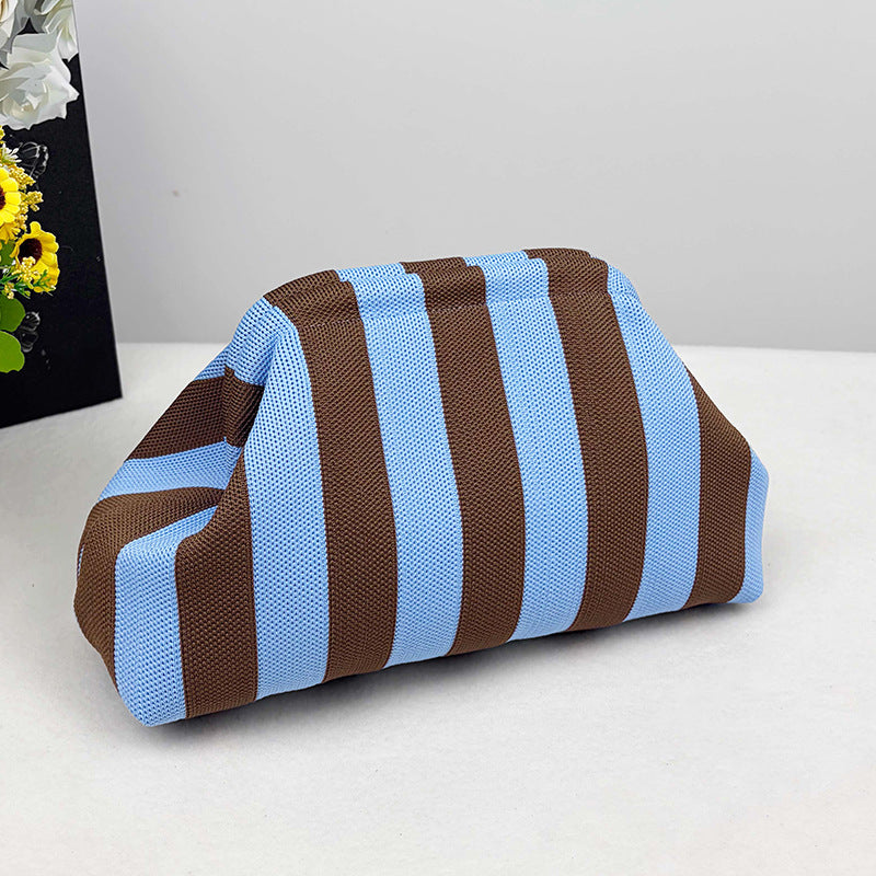 Cross-Border Dropshipping Knitted Bag Striped Clutch Bag for Women Fly-Knit Cloud Versatile Stylish Portable Makeup Bag Large Capacity