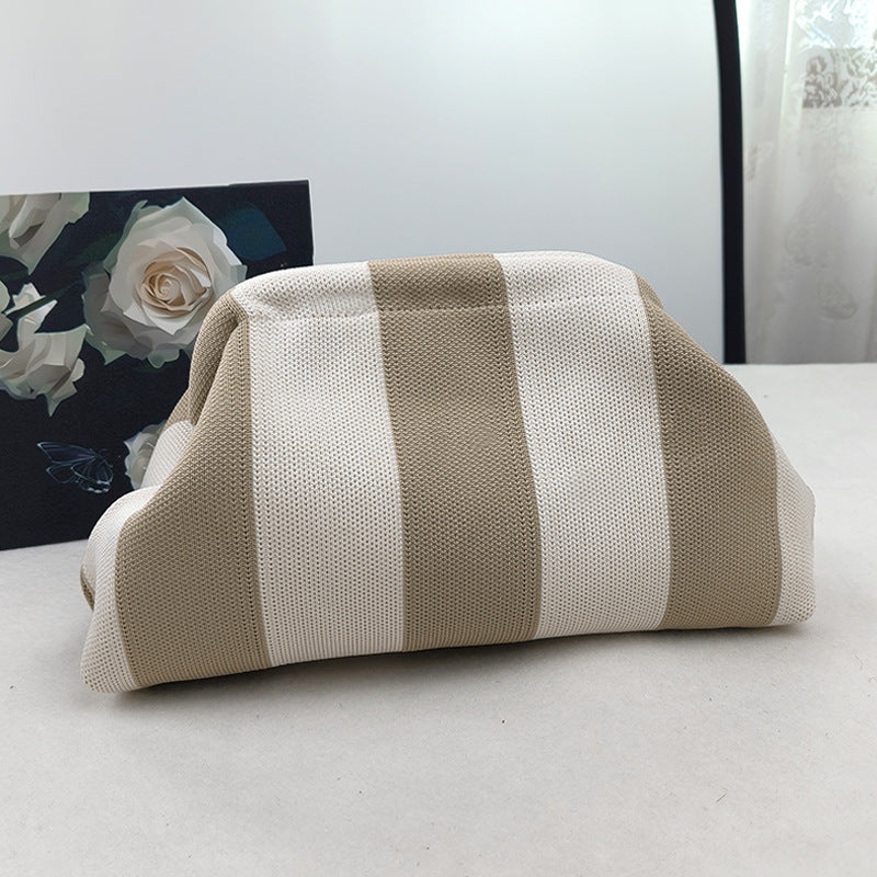 Cross-Border Dropshipping Knitted Bag Striped Clutch Bag for Women Fly-Knit Cloud Versatile Stylish Portable Makeup Bag Large Capacity