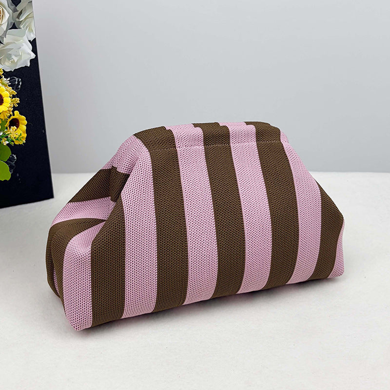 Cross-Border Dropshipping Knitted Bag Striped Clutch Bag for Women Fly-Knit Cloud Versatile Stylish Portable Makeup Bag Large Capacity