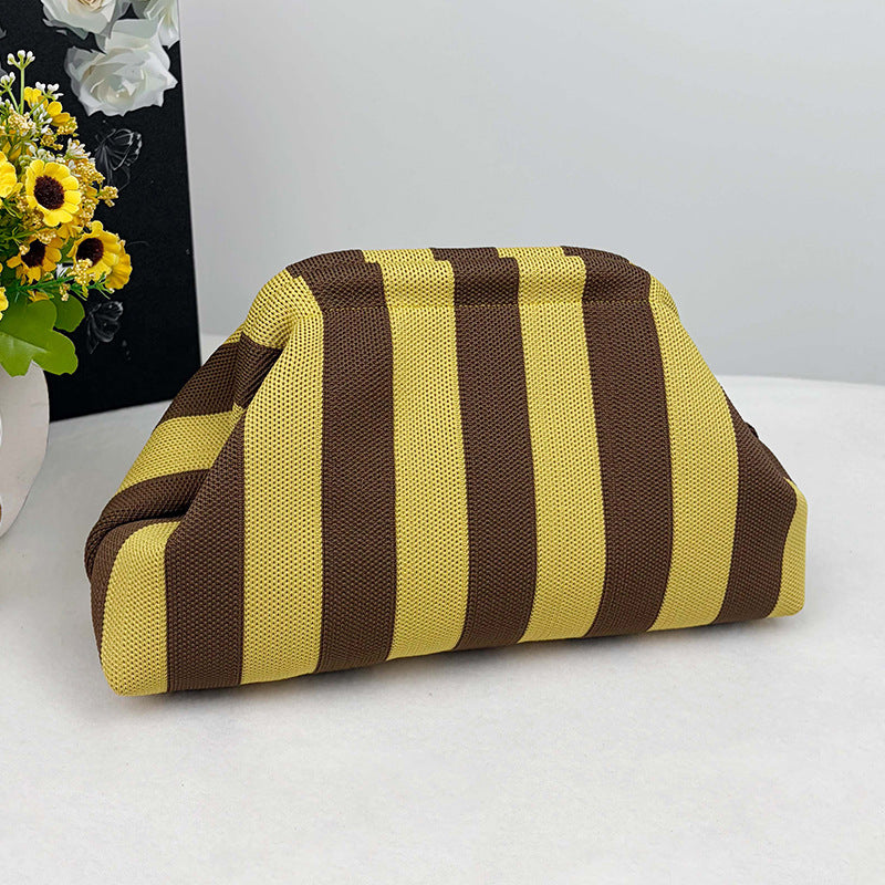 Cross-Border Dropshipping Knitted Bag Striped Clutch Bag for Women Fly-Knit Cloud Versatile Stylish Portable Makeup Bag Large Capacity