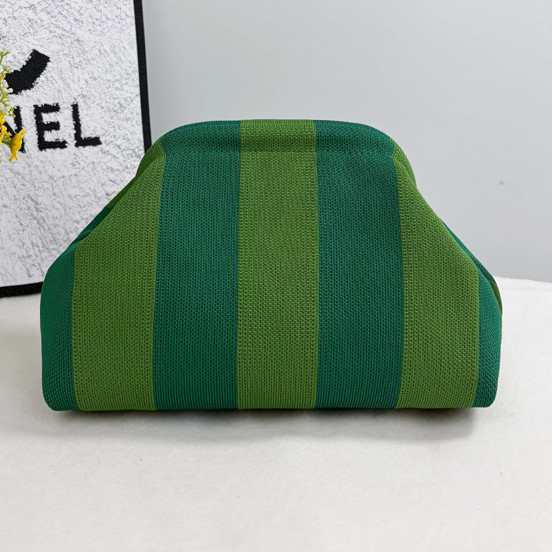 Cross-Border Dropshipping Knitted Bag Striped Clutch Bag for Women Fly-Knit Cloud Versatile Stylish Portable Makeup Bag Large Capacity