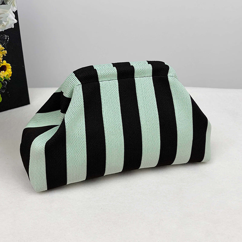 Cross-Border Dropshipping Knitted Bag Striped Clutch Bag for Women Fly-Knit Cloud Versatile Stylish Portable Makeup Bag Large Capacity