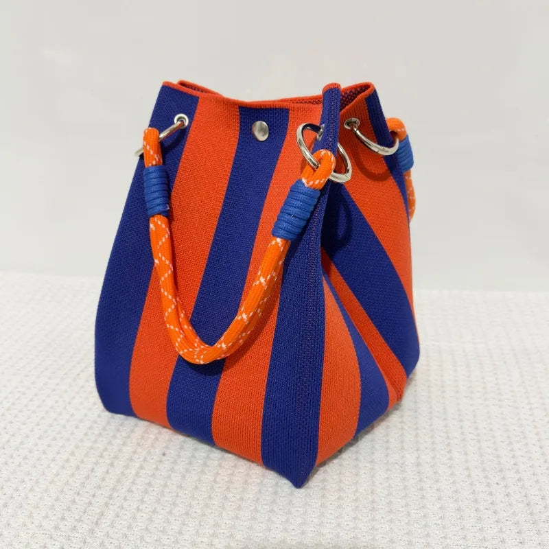 Stylish Striped Handbag, Chic Canvas Bucket Storage Tote Shoulder Bag for Women Casual Outings, Beach, Travel, Everyday Errands