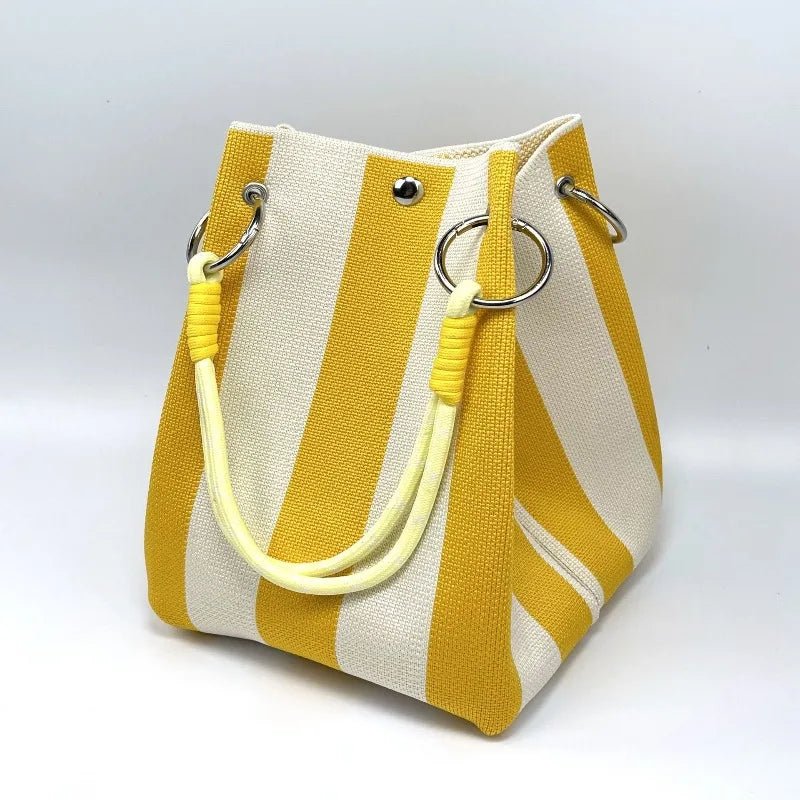 Stylish Striped Handbag, Chic Canvas Bucket Storage Tote Shoulder Bag for Women Casual Outings, Beach, Travel, Everyday Errands