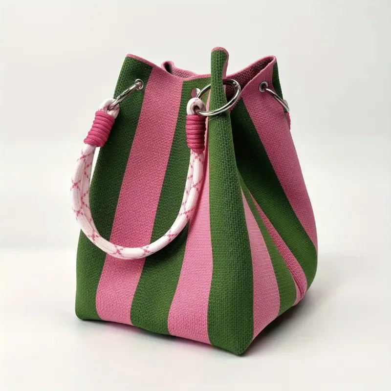 Stylish Striped Handbag, Chic Canvas Bucket Storage Tote Shoulder Bag for Women Casual Outings, Beach, Travel, Everyday Errands