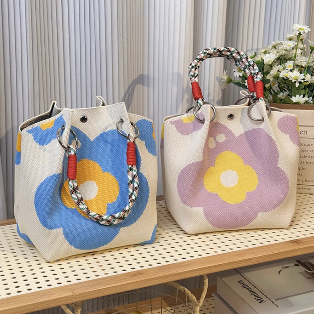 This Multi-Color Knitted Retro Bucket Handbag Is Simple and Color-Blocked, Versatile and Easy to Carry With You