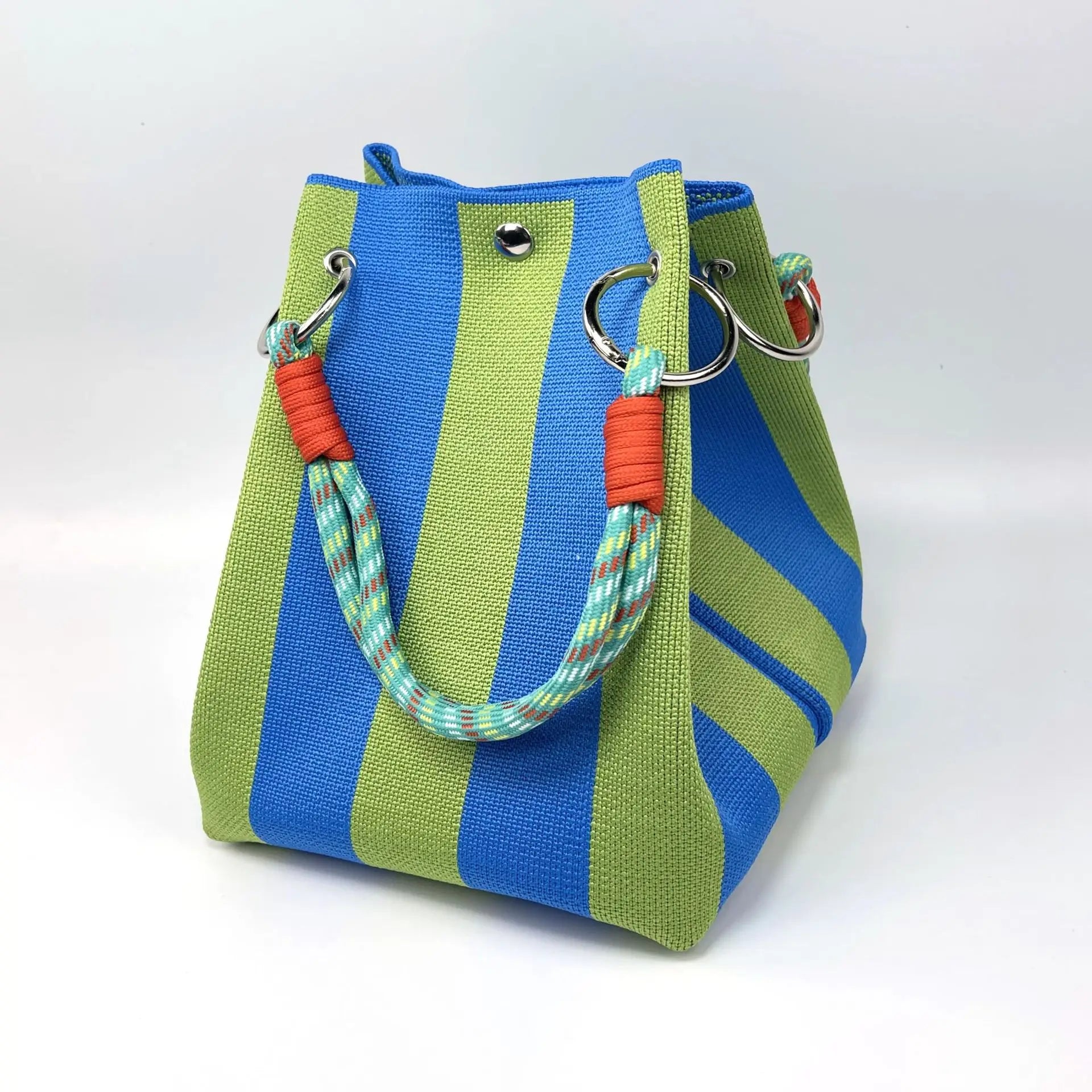 Stylish Striped Handbag, Chic Canvas Bucket Storage Tote Shoulder Bag for Women Casual Outings, Beach, Travel, Everyday Errands
